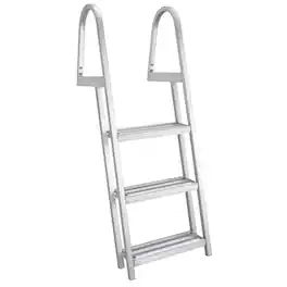 RecPro - 3 Step Angled Aluminum Pontoon Dock and Boat Boarding Ladder - Silver