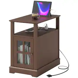 Homcom - Side Table End Table with Charging Station, USB Ports - Brown
