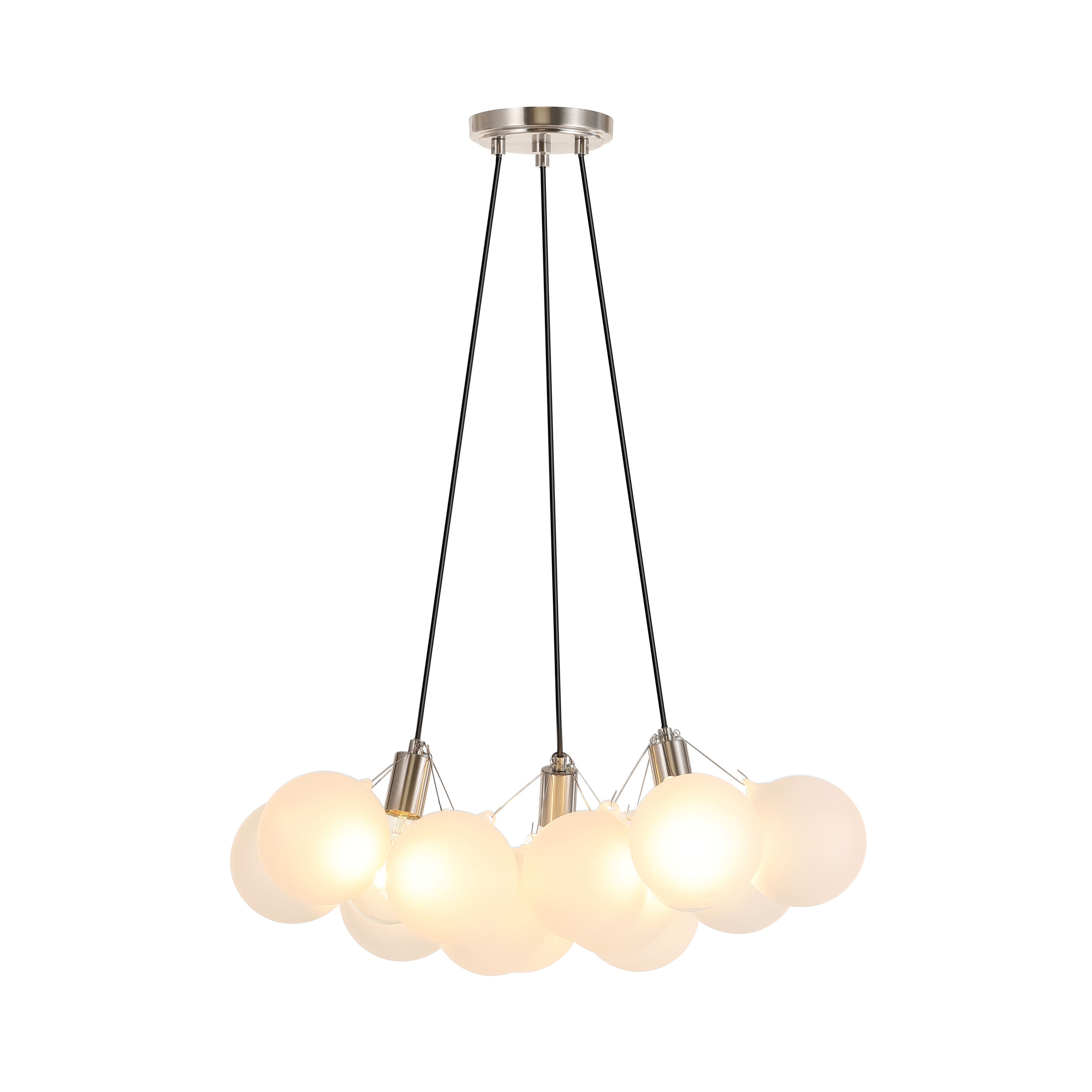 "Jonathan Y - Aubrey 24"" 3-Light Mid-Century Glam Frosted Glass Orb LED Chandelier, White/ - Brushed Nickel" price history on PriceWatchPro
