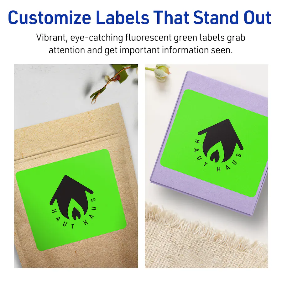 Green Rework Labels Avery Printable Rectangle Labels, Neon 3 1/3