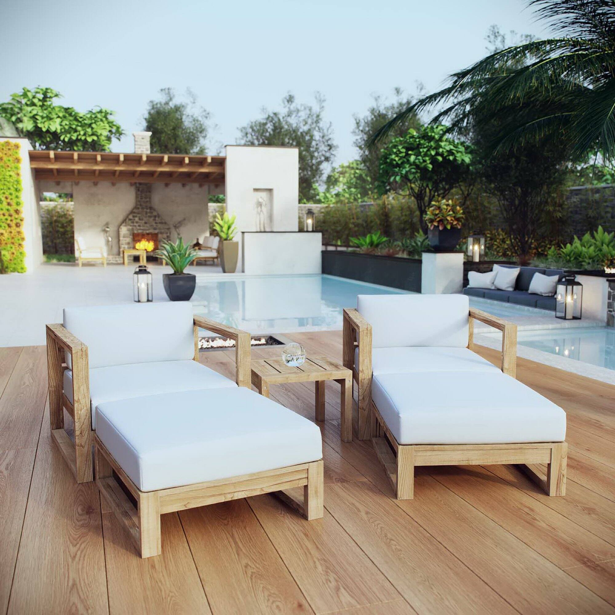 Alt View 4. Modway - Upland 5-Piece Outdoor Patio Teak Set - Natural White.