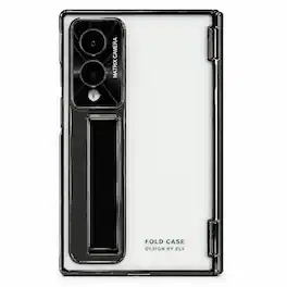 Dteck - Plating Build in Tempered Glass Screen Cover for Samsung Galaxy Z Fold 8, Shockproof Kickstand Hard PC Clear Back Cover - Black