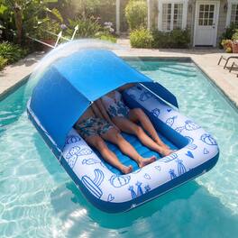 VEVOR - Inflatable Pool Float with UPF 50+ Canopy, 82" x 55" Large Tanning Pool Floating Lounger for Adults, 550LBS Capacity - Blue