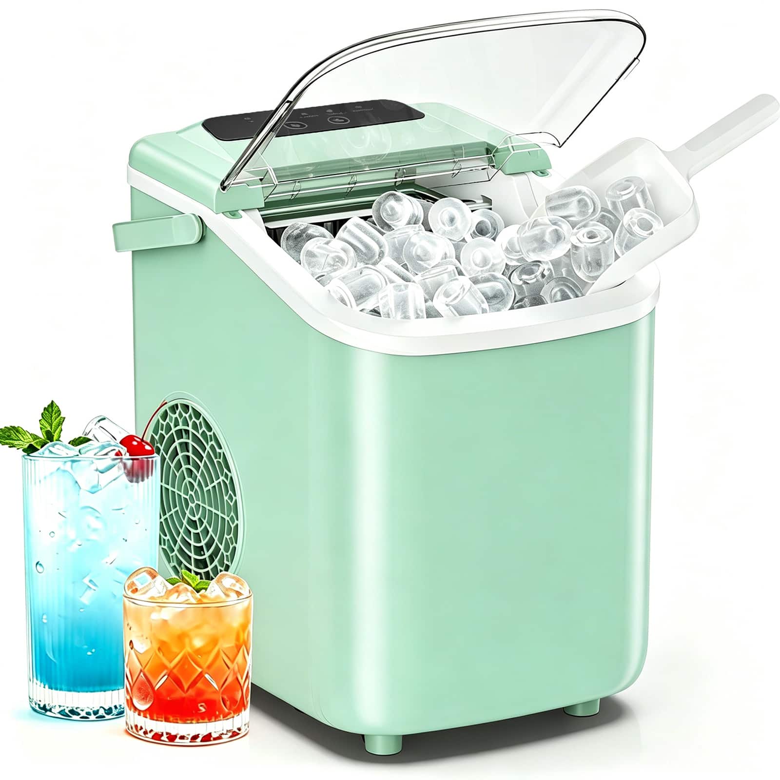Sweet - Ice Maker Countertop with Portable Handle, Basket and Scoop, 9 Ice Cubes in 6 Minutes, 26lbs Daily - Green price history on PriceWatchPro