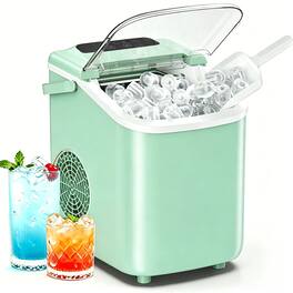 Sweet - Ice Maker Countertop with Portable Handle, Basket and Scoop, 9 Ice Cubes in 6 Minutes, 26lbs Daily - Green