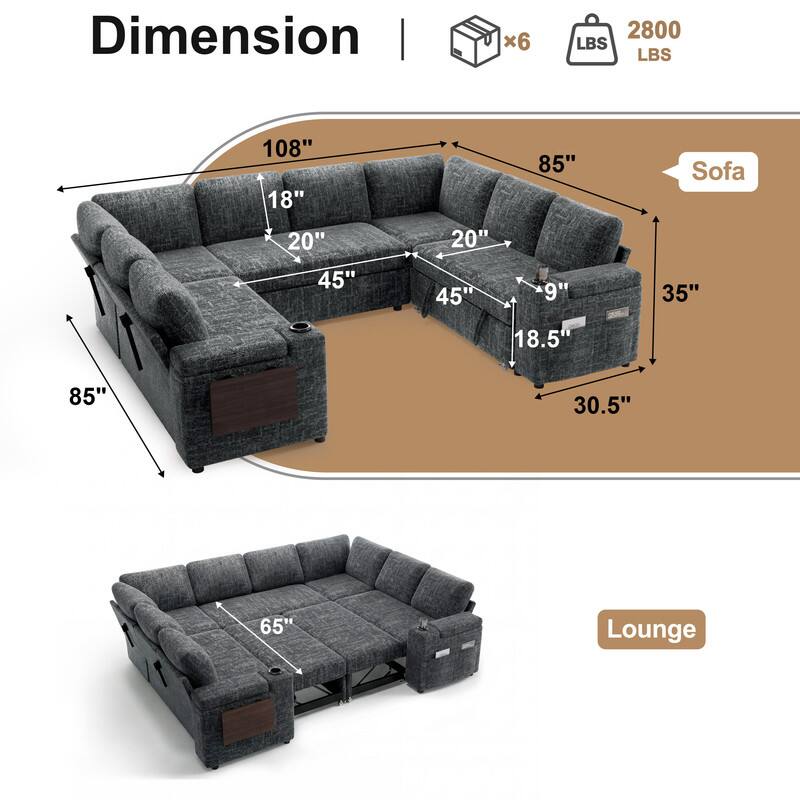 Dimension | x6 2800 LBS  
108" 18" 85" Sofa 20" 20" 45" 45" 9" 35" 18.5" 30.5" 85"  
65" Lounge