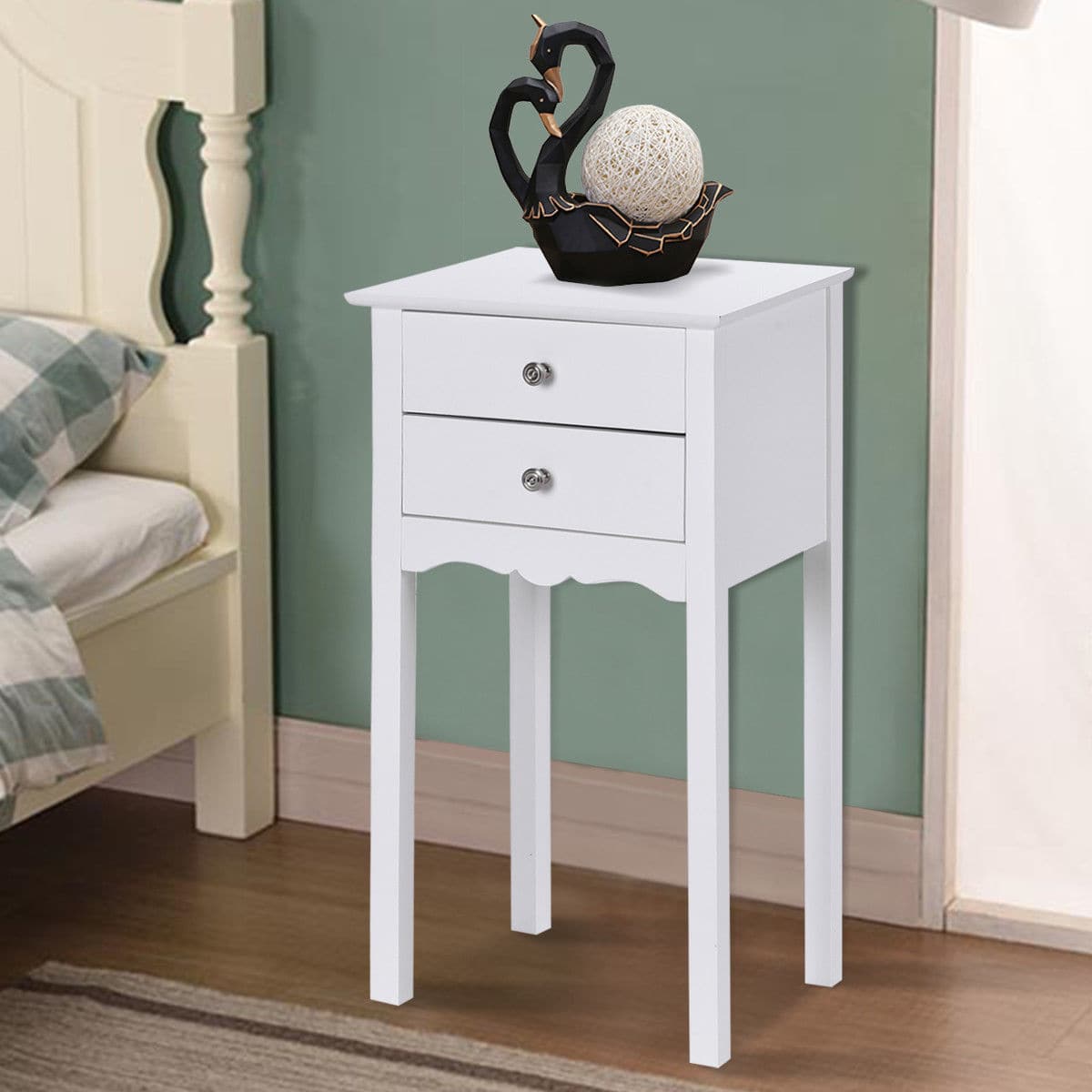 Gymax - Side Table End Accent Table Night Stand W/ 2 Drawers Furniture - White