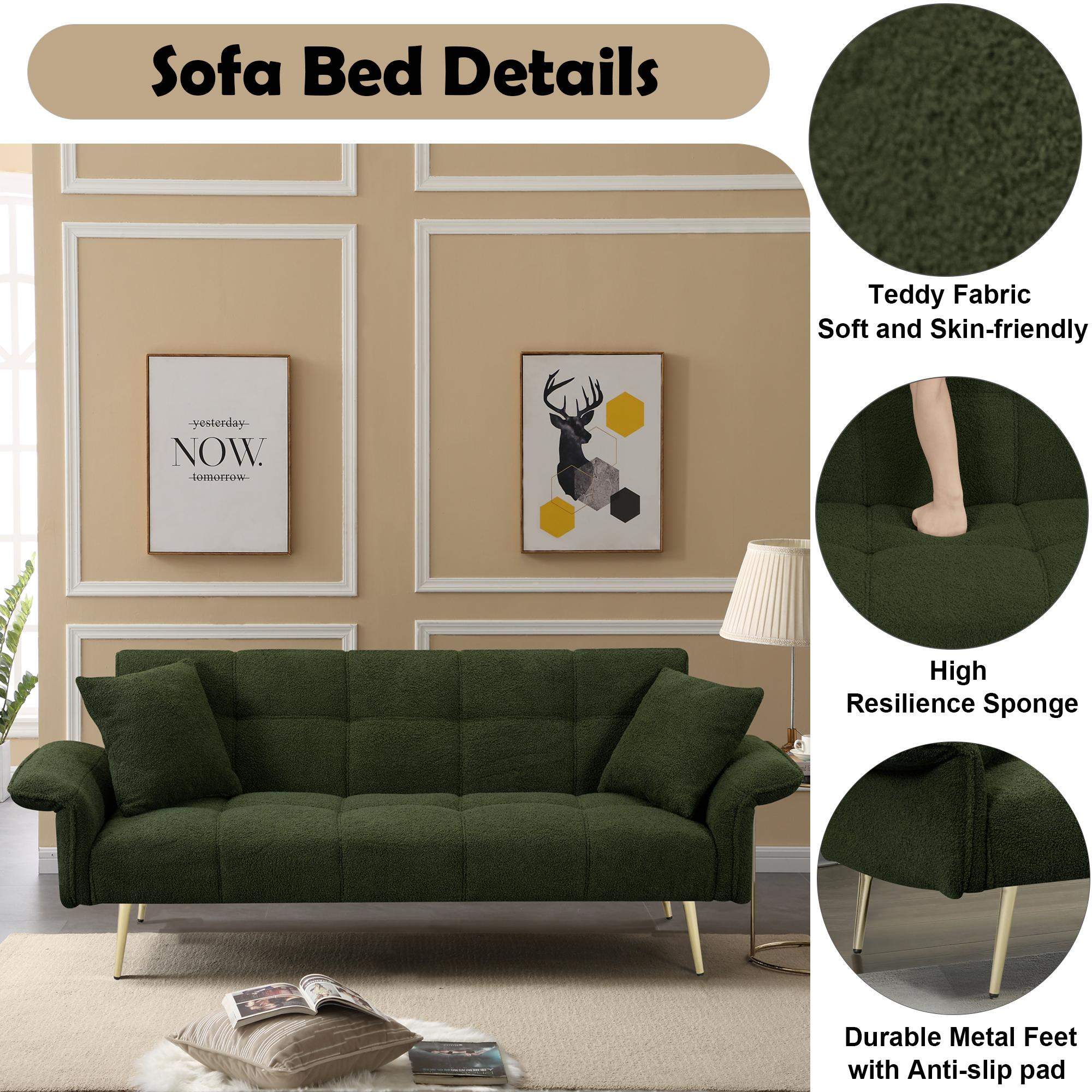 Sofa Bed Details

- Teddy Fabric: Soft and Skin-friendly
- High Resilience Sponge
- Durable Metal Feet with Anti-slip pad