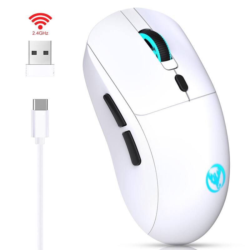 Angle. SKRAN - 2.4G Wireless Rechargeable Mouse - 3600 DPI, 7-Color RGB, Easy-to-Use for Office, Gaming & Design (Ergonomic, 650mAh) - White.