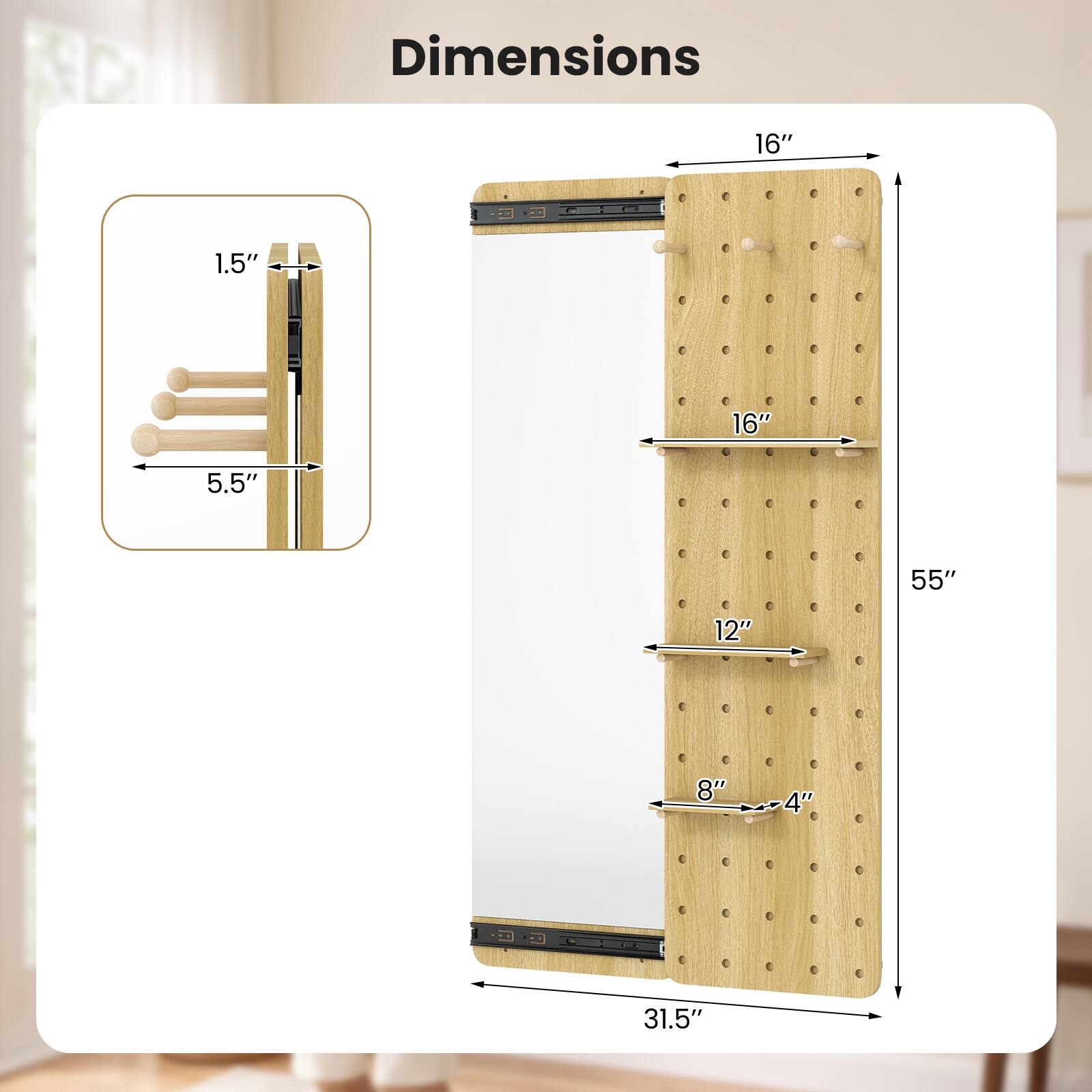 Dimensions
16"
1.5"
5.5"
16"
55"
12"
8"
4"
31.5"