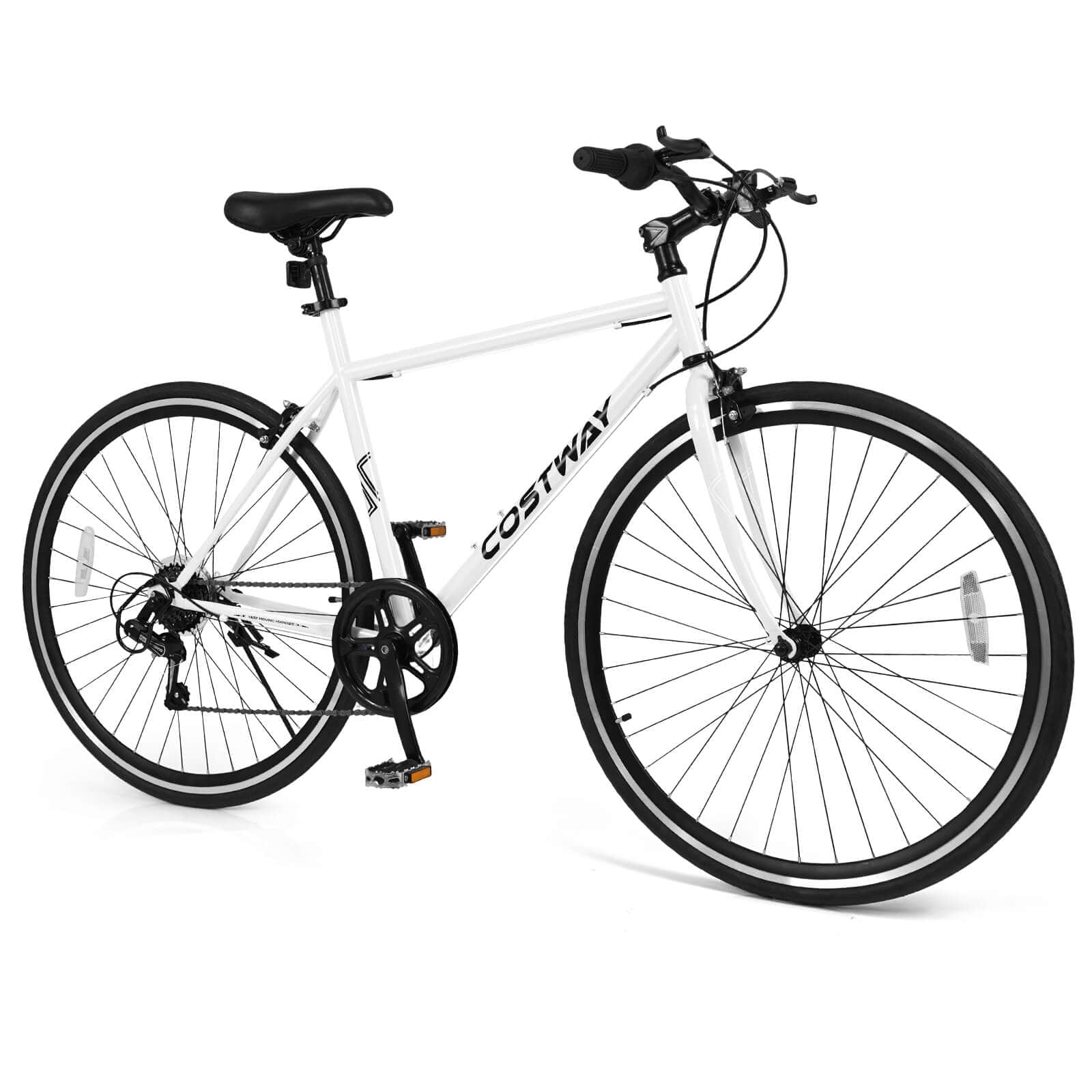 Costway - 6-Speed Cycling Bike with All-terrain Rubber Wheels Dual Brakes Adjustable Saddle - White