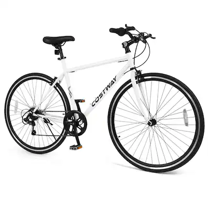 Front. Costway - Costway 6-Speed Cycling Bike with All-terrain Rubber Wheels Dual Brakes Adjustable Saddle - White.