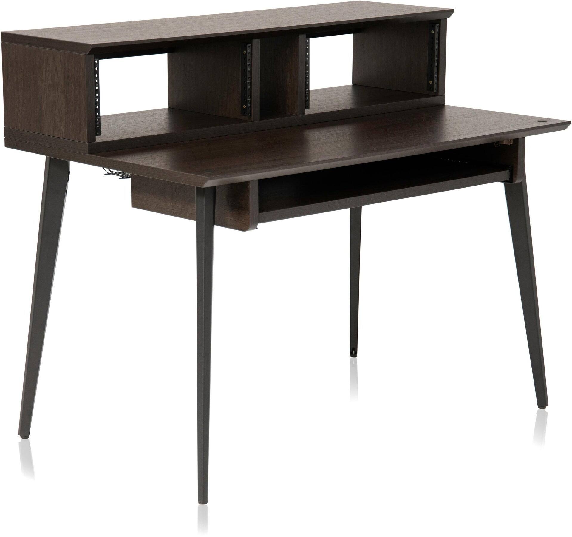 Front. Gator Frameworks - Elite Furniture Series Main Desk in Dark Walnut with 8U Rack Space and Slide-Out Keyboard Tray - Dark Walnut Finish.