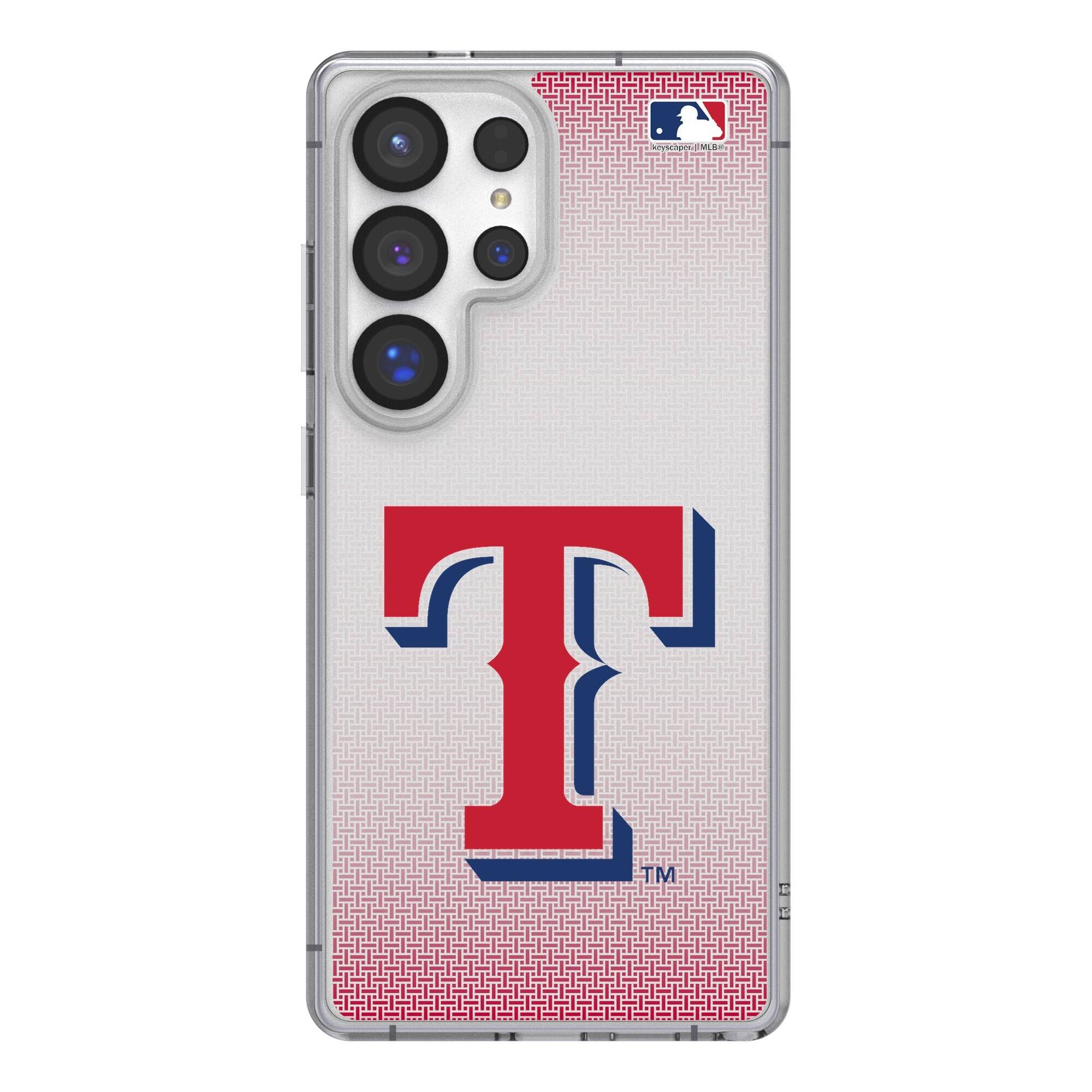 Front. Keyscaper - Texas Rangers Linen Logo Galaxy Clear Case - S23 Ultra - Multicolor.