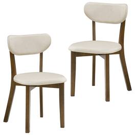 Costway - Upholstered Dining Chairs Set of 2 with Solid Rubber Wood Frame, Curved Backrest - Walnut & Beige