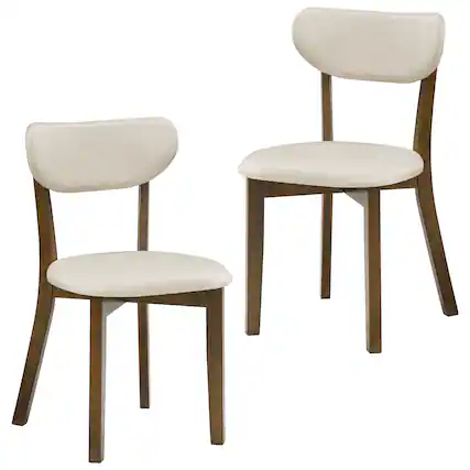 Front. Costway - Costway Upholstered Dining Chairs Set of 2 with Solid Rubber Wood Frame, Curved Backrest - Walnut & Beige.