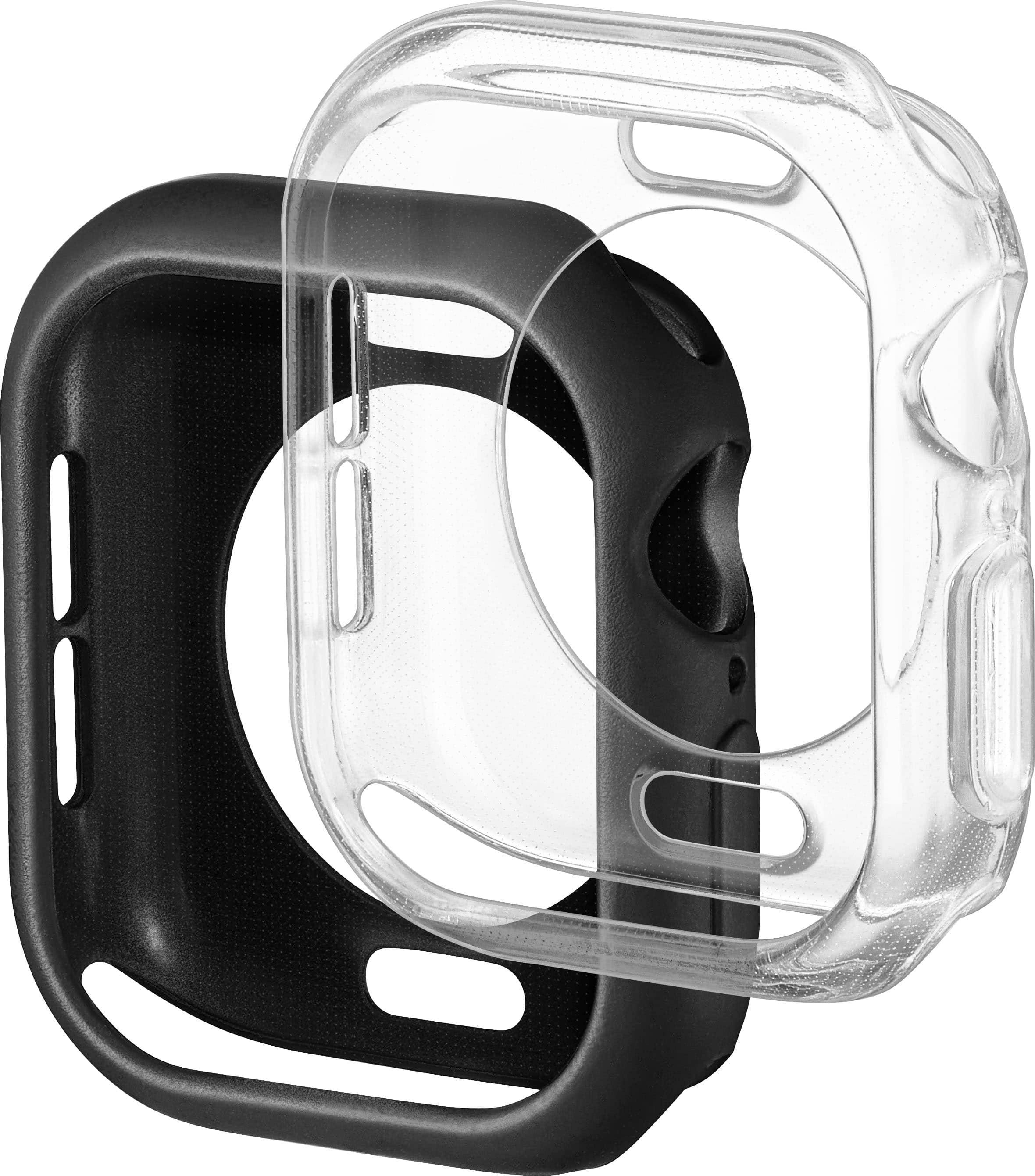 Left. Insignia™ - Bumper Cases for Apple Watch 42mm (2-Pack) - Black/Clear.