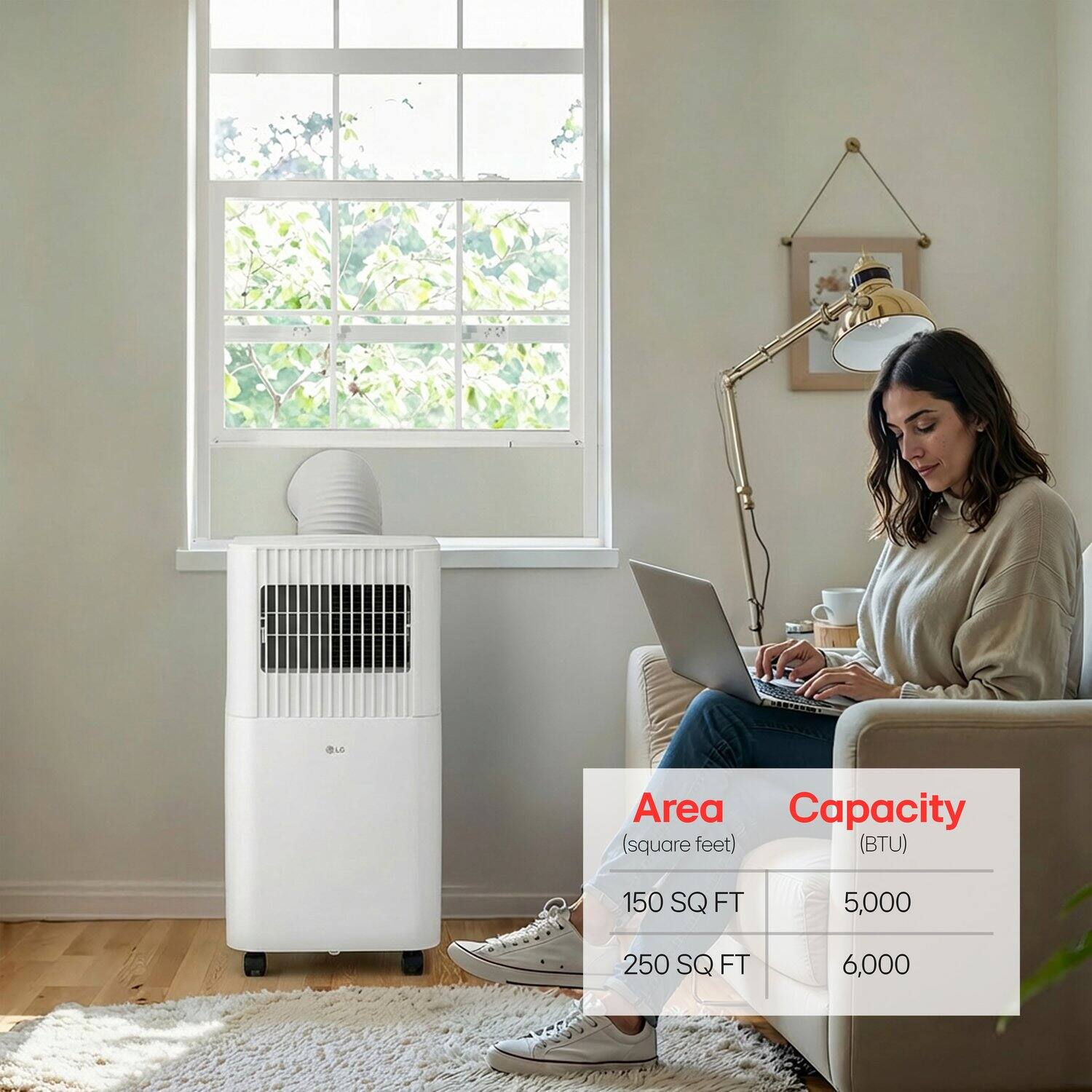 Area (square feet) | Capacity (BTU)  
150 SQ FT | 5,000  
250 SQ FT | 6,000