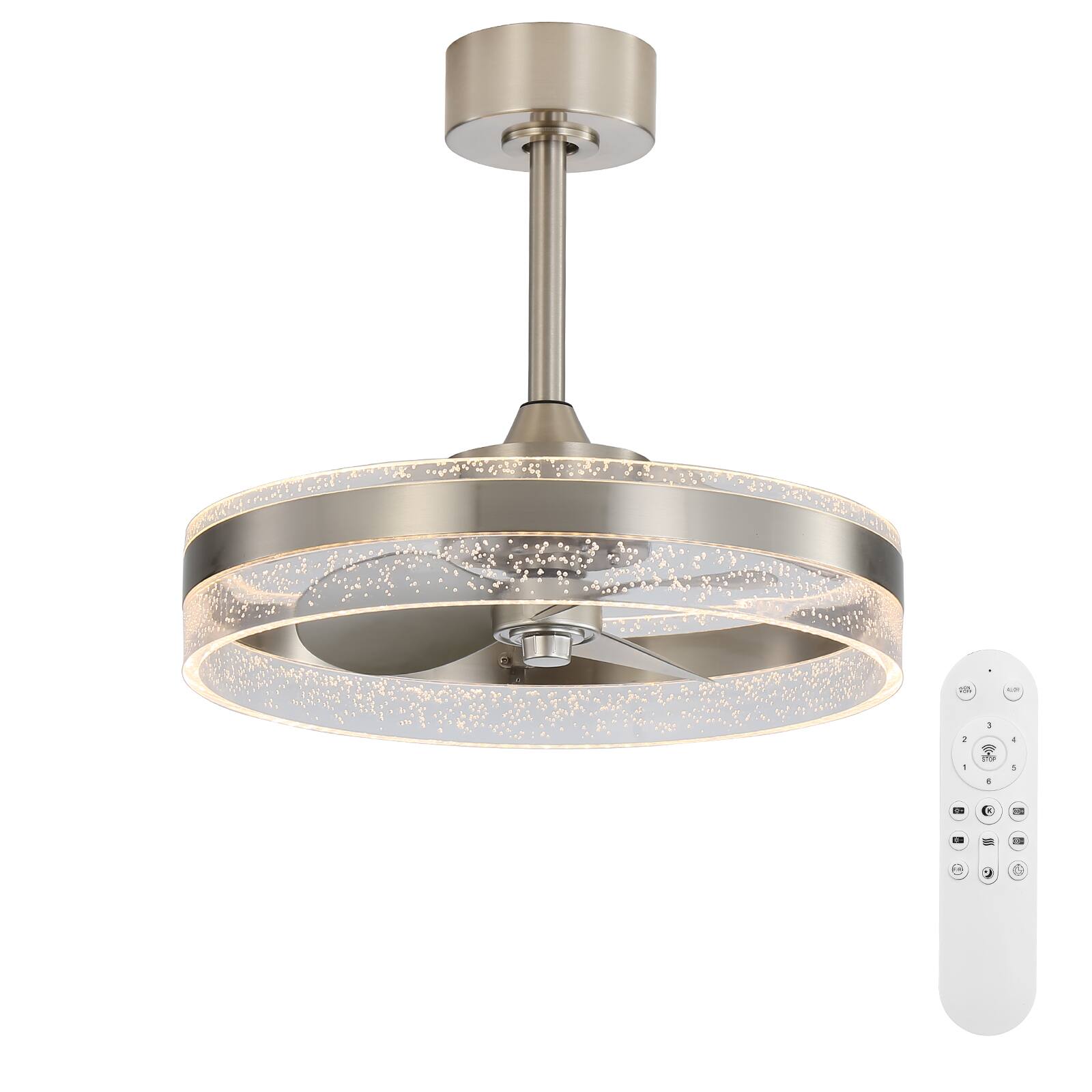 Alt View 5. Sofucor - 20'' Low Profile Ceiling Fan with Remote & Dimmable LED Fandelier Modern Light Fixture for Bedroom Kitchen Living Room - Nickel.