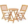 Costway - 3 PCS Acacia Wood Patio Bistro Set Folding Table & Chairs Set with Cushions - Natural,Beige
