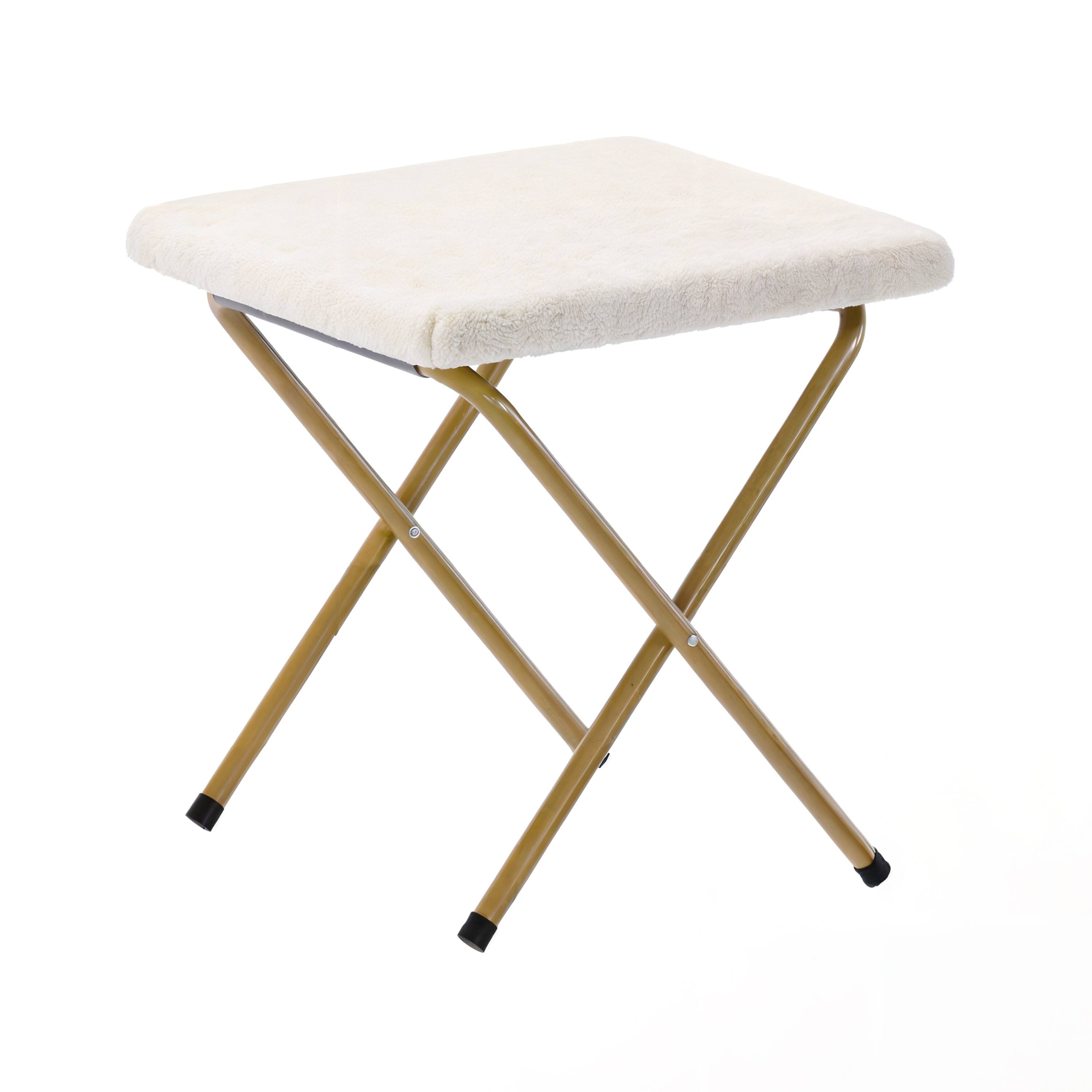 Alt View 9. Emma + Oliver - Aisling Oversized Folding Saucer Chair and Ottoman for Dorm, Bedroom - Ivory Faux Shearling Fabric/Soft Gold Frame.