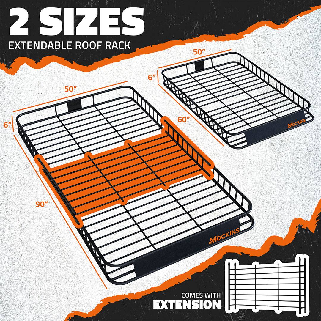 2 Sizes Extendable Roof Rack

50" x 6" x 6"

90" x 6" x 6"

Comes with Extension