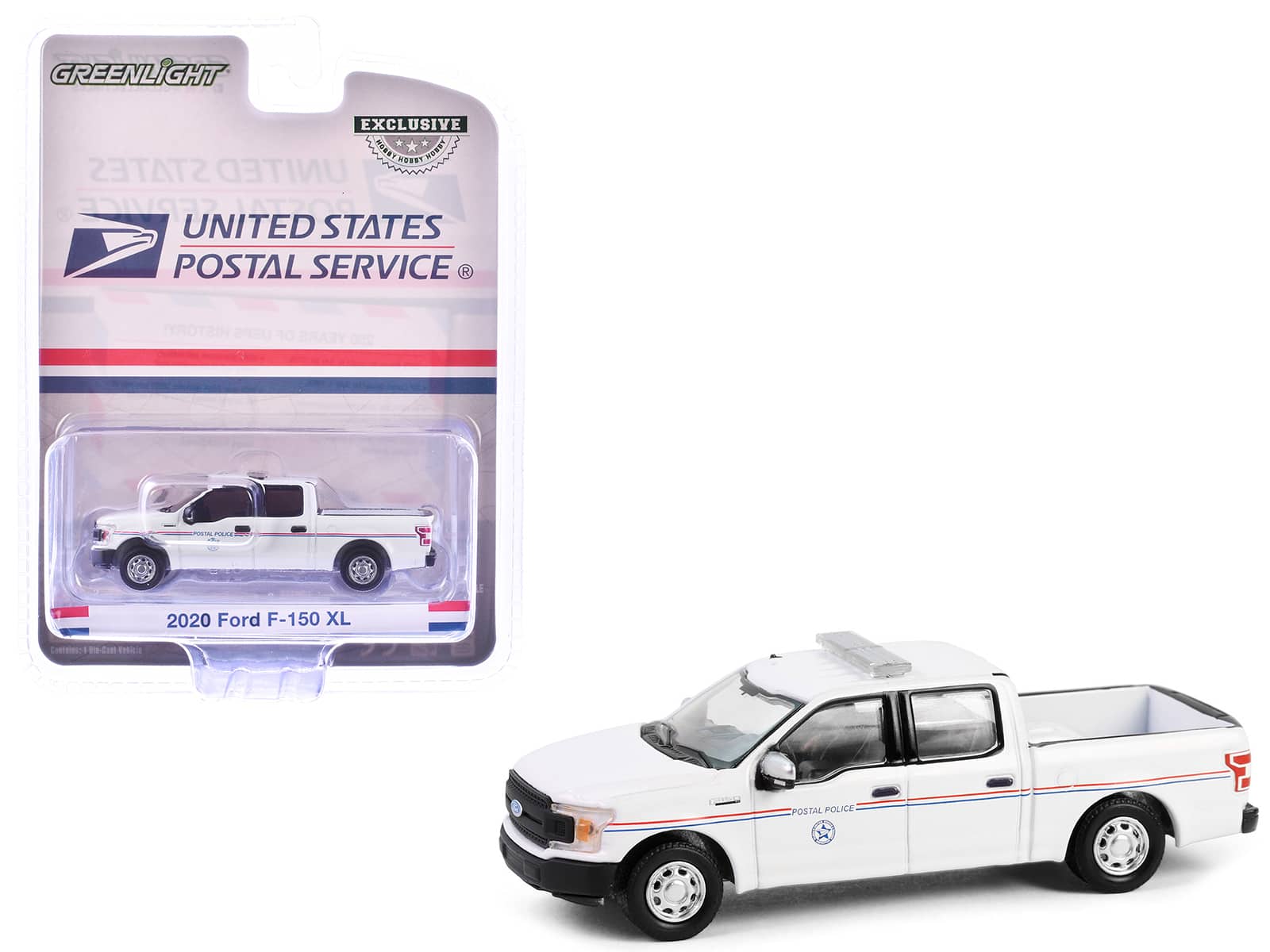 "2020 Ford F-150 XL Pickup Truck ""USPS Postal Police"" White with Red and Blue 1/64 Diecast Model Car by Greenlight" price history on PriceWatchPro