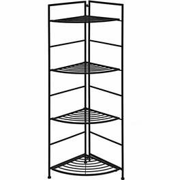Gymax - 4 Tier Folding Metal Shelf Plant Stand Storage Open Shelf Corner Display Rack - Black