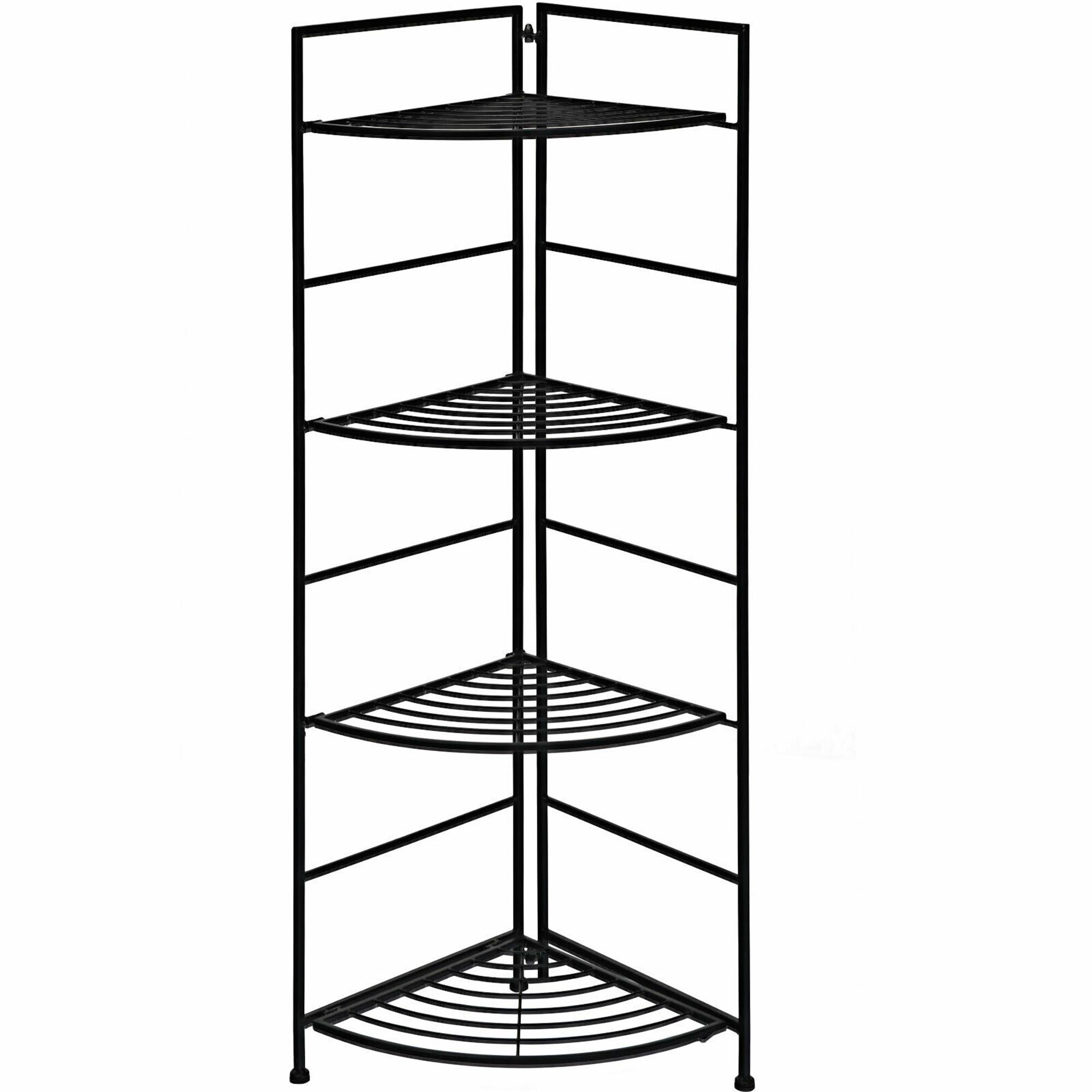Front. Gymax - Gymax 4 Tier Folding Metal Shelf Plant Stand Storage Open Shelf Corner Display Rack - Black.