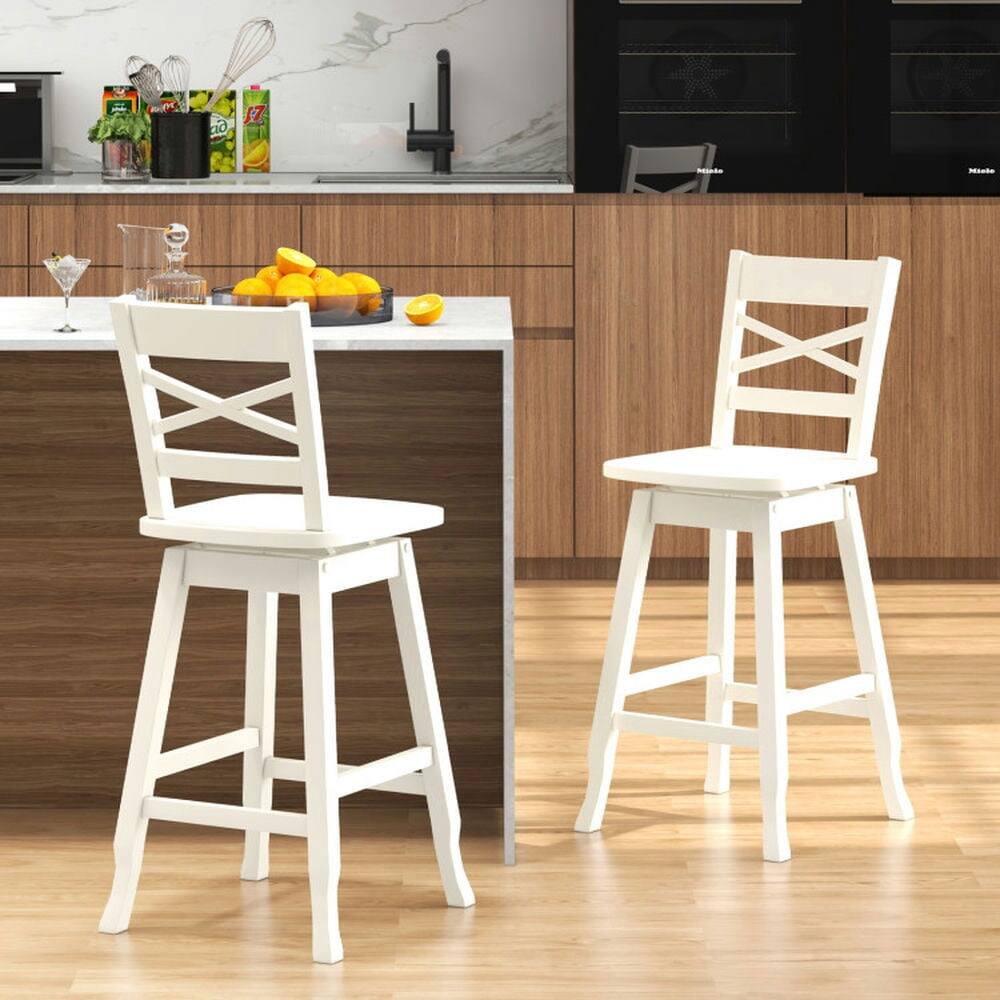 Alt View 4. Pefilos - Swivel 24-Inch Counter Height Stool Set of 2 with Inclined Backrest-White, Bar Height Stools, Counter Height Bar Stools - White.