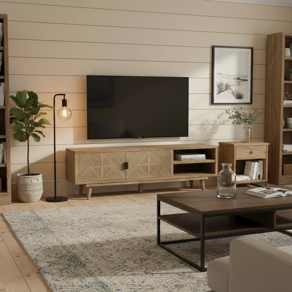 Alt View 2. Starlight Canyon Home - Brown Wood TV Console – Entertainment Center of 56 Inch Wide for Living Room - Gray.