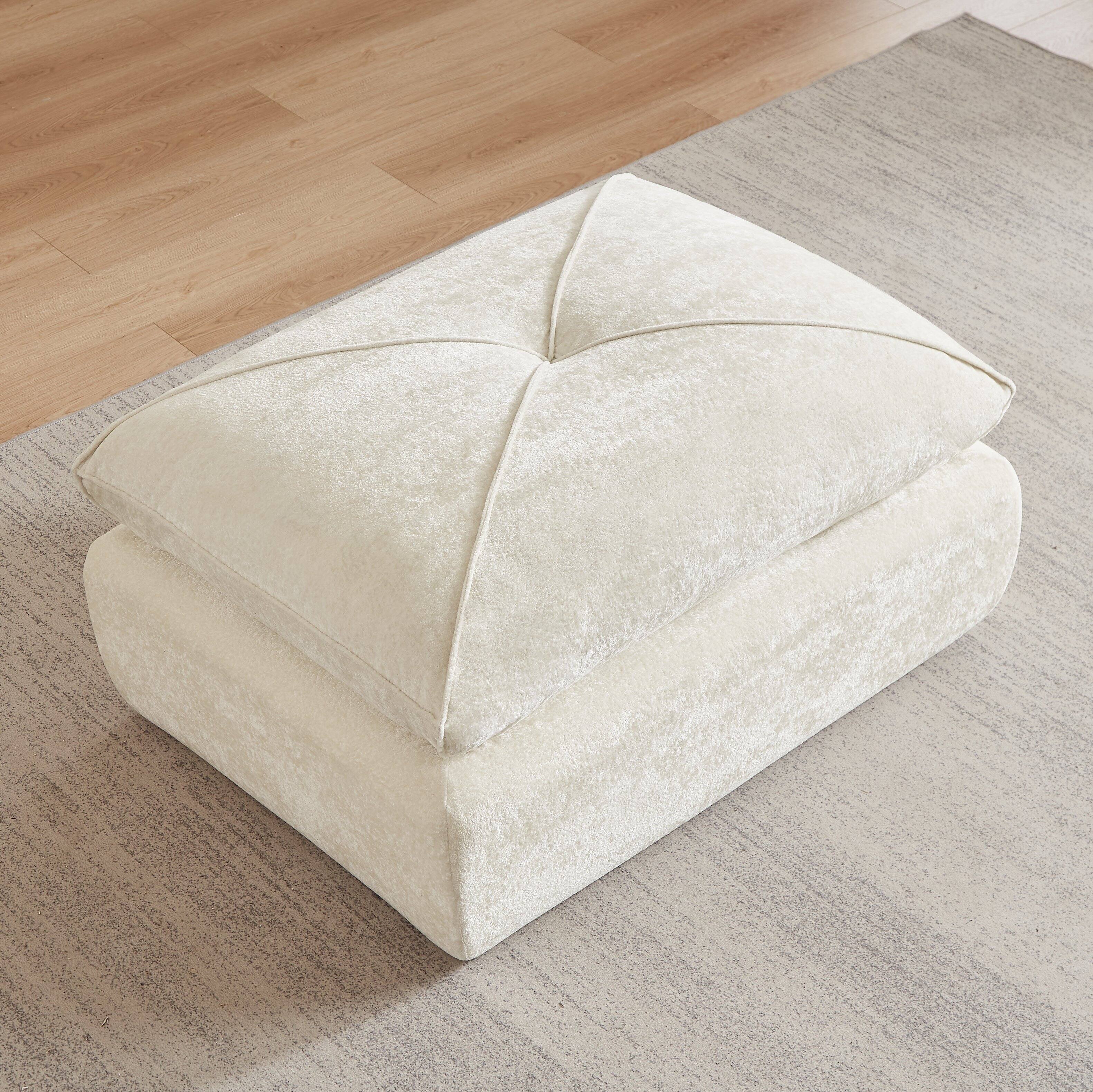 Angle. Loheer - Loheer 42 Inch Large Chenille Ottoman Modern Minimalist Sofa Footrest for Living Room - Beige.