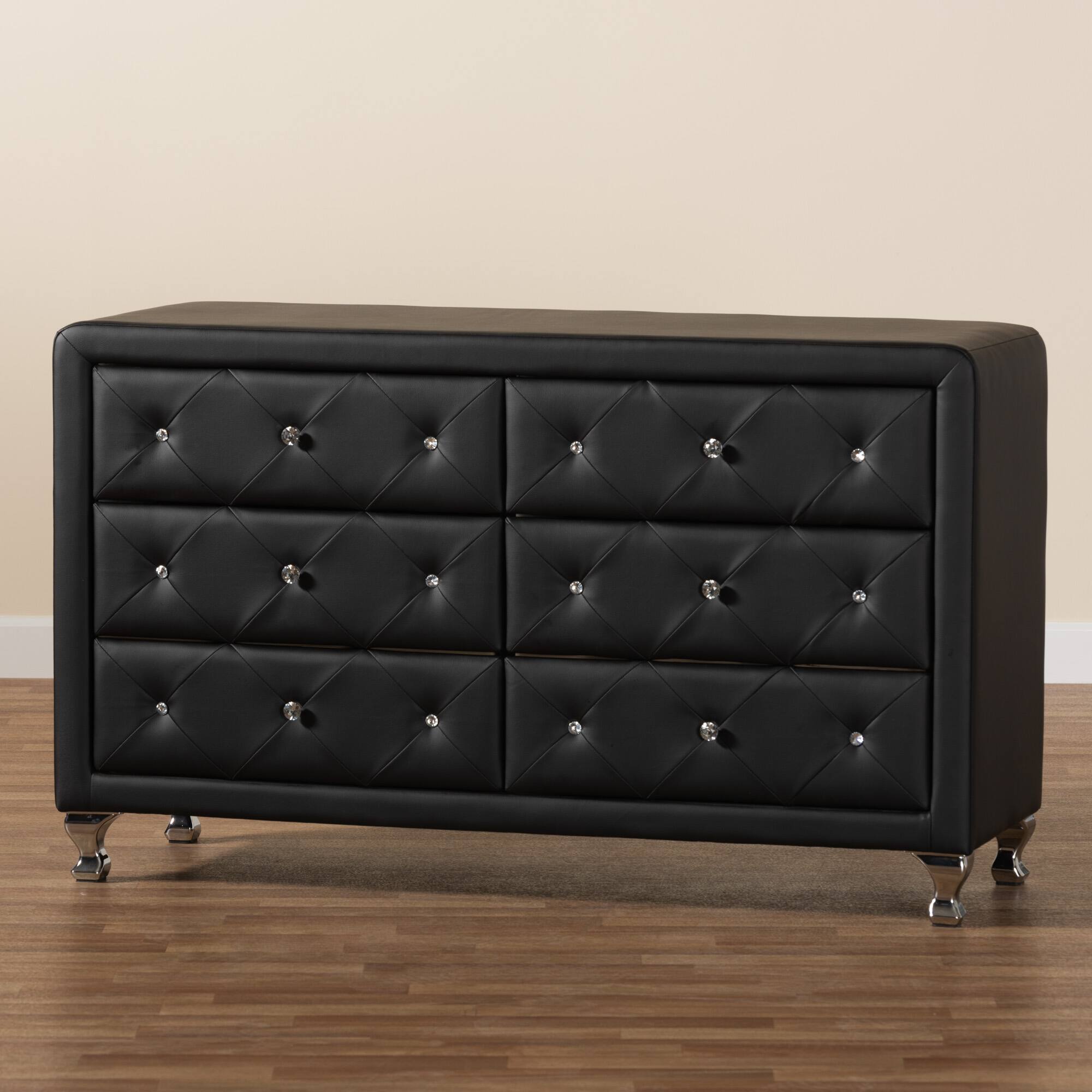 Alt View 4. Baxton Studio - Luminescence Faux Leather Upholstered Dresser - Black.