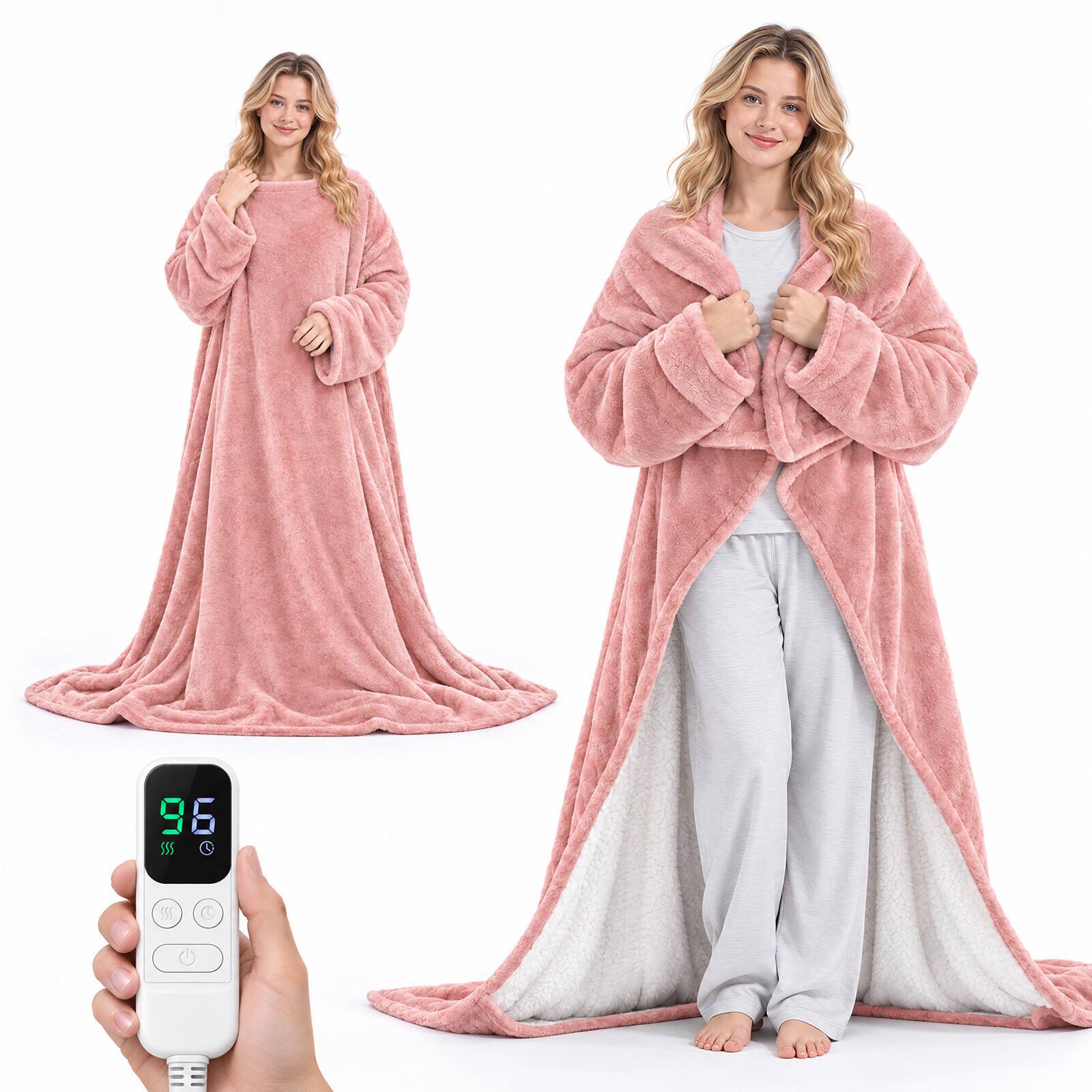 Front. Sweetcrispy - 50''x 70'' Electric Wearable Heated Blanket Double-Sided Flannel, 10 Heating Levels, Machine Washable - Pink.