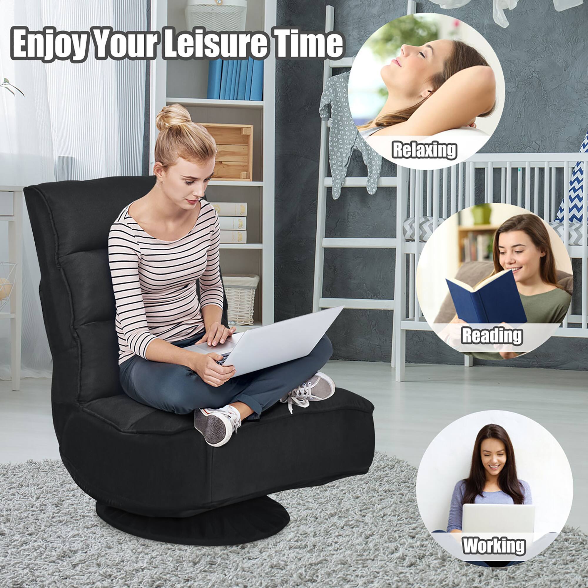 Enjoy Your Leisure Time  
Relaxing  
Reading  
Working