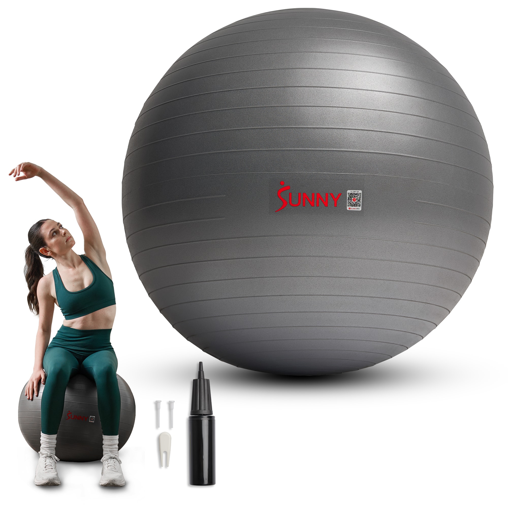 Sunny Health & Fitness - Premium Yoga Ball - Medium - Middle Grey