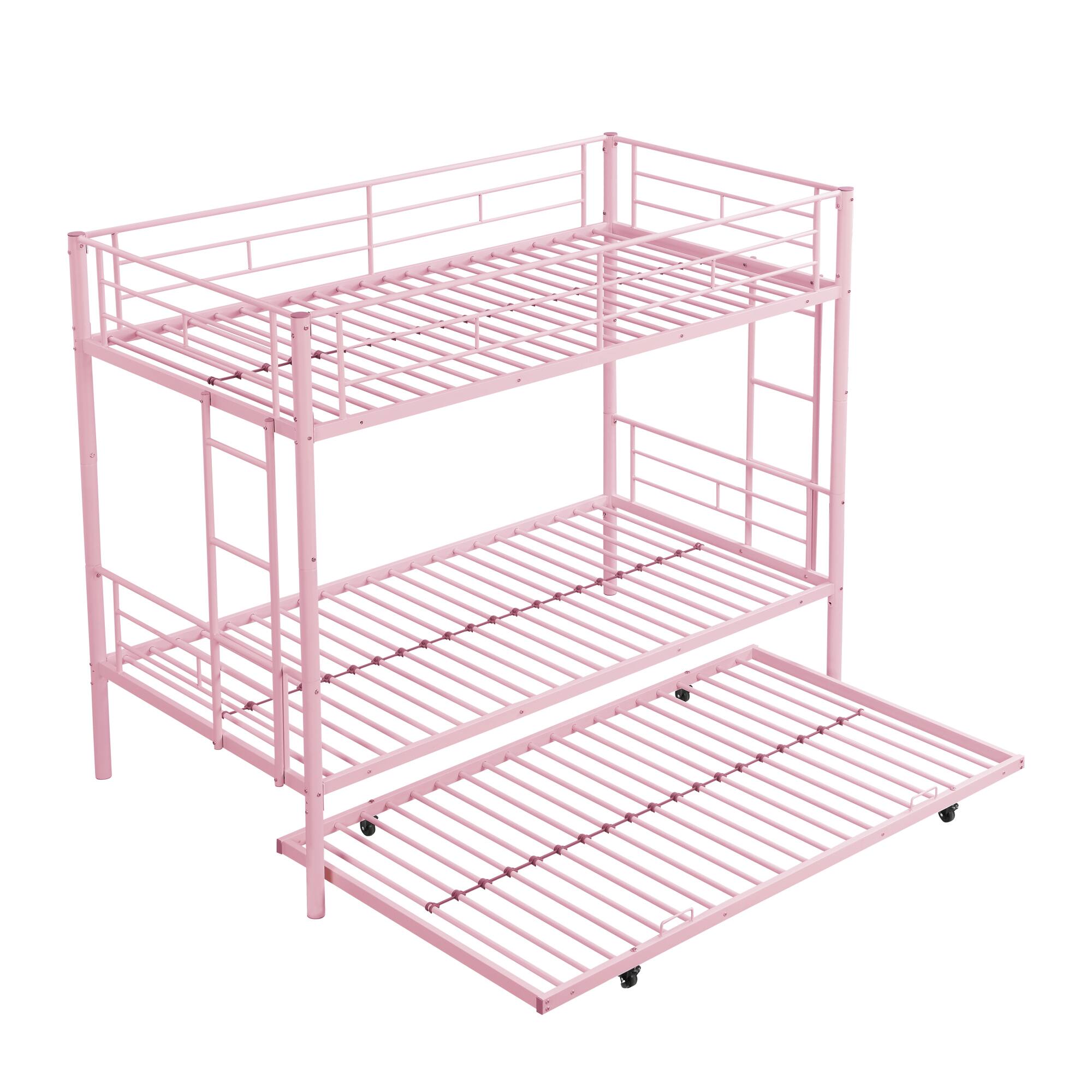Alt View 4. GOODSILO - Modern Metal Bunk Bed with Trundle - Space-Saving Sleeper Solution for Kids and Teens - Pink.