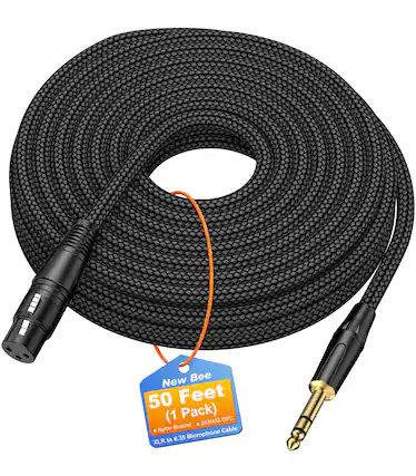 New Bee 50 Feet (1 Pack) 24AWG OFC Nylon Braided Cable XLR to 6.35 Microphone