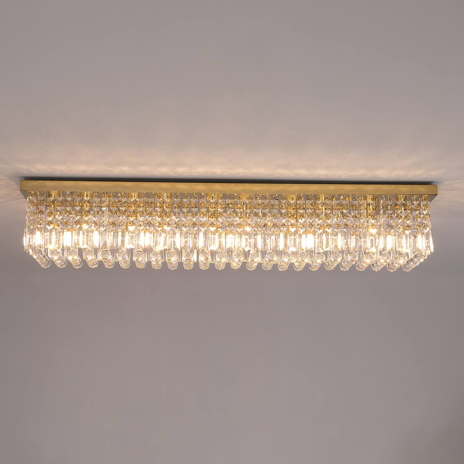 Alt View 8. Siljoy - 47.2-icnh 10-Light Gold K9 Crystal Chandelier, Dimmable E12 Flush Mount for Dining Kitchen Living Room - Gold.