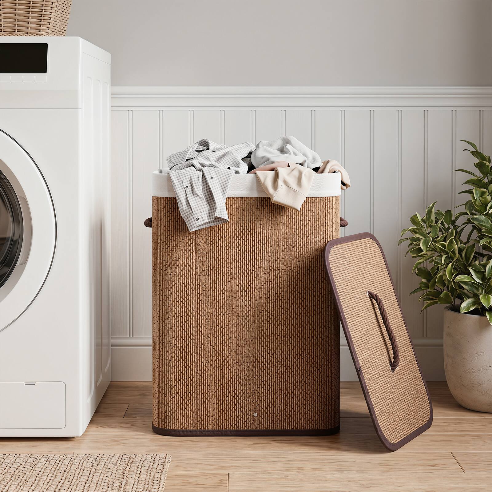 Alt View 1. Costway - Costway 19 Gal Capacity Clothes Hamper Bamboo Laundry Hamper with Removable Liner - Brown.