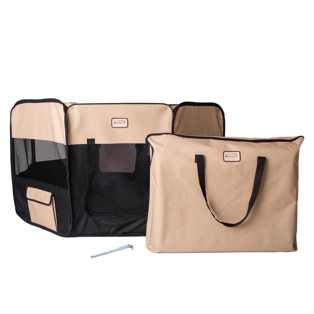 Alt View 2. Armarkat - Portable Pet Playpen In Black And Beige Combo Medium - Black.