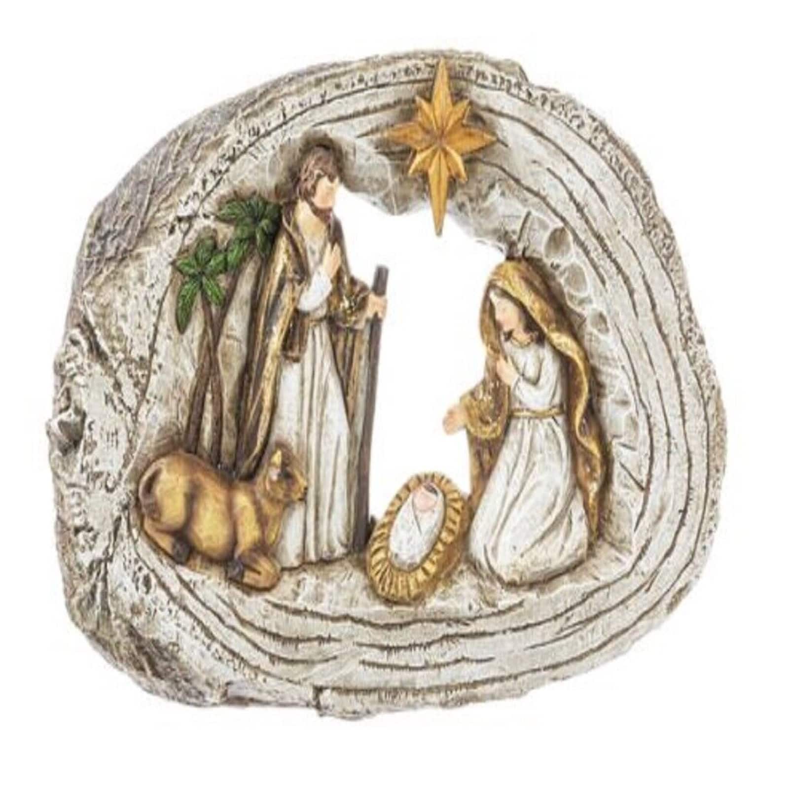 Ganz - Nativity Scene Log Look Figurine Wood Brown 8 by 5.5 inches - White