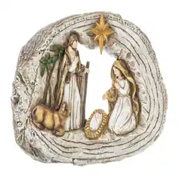 Ganz - Nativity Scene Log Look Figurine Wood Brown 8 by 5.5 inches - White