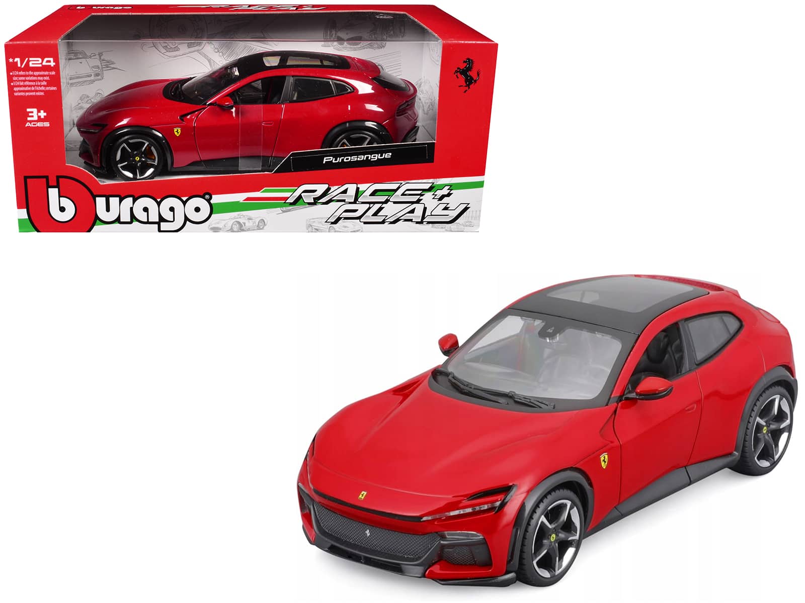 "Ferrari Purosangue Red with Sunroof ""Race + Play"" Series 1/24 Diecast Model Car by Bburago" price history on PriceWatchPro