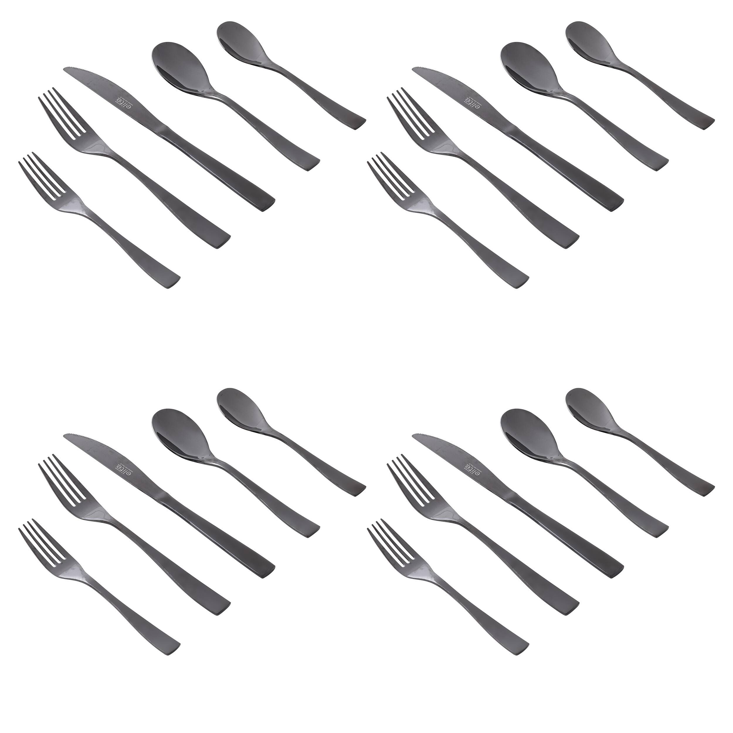 Alt View 2. Gibson - Gibson Elite Holland Road 20 Piece Black Stainless Steel Flatware Set - Black.