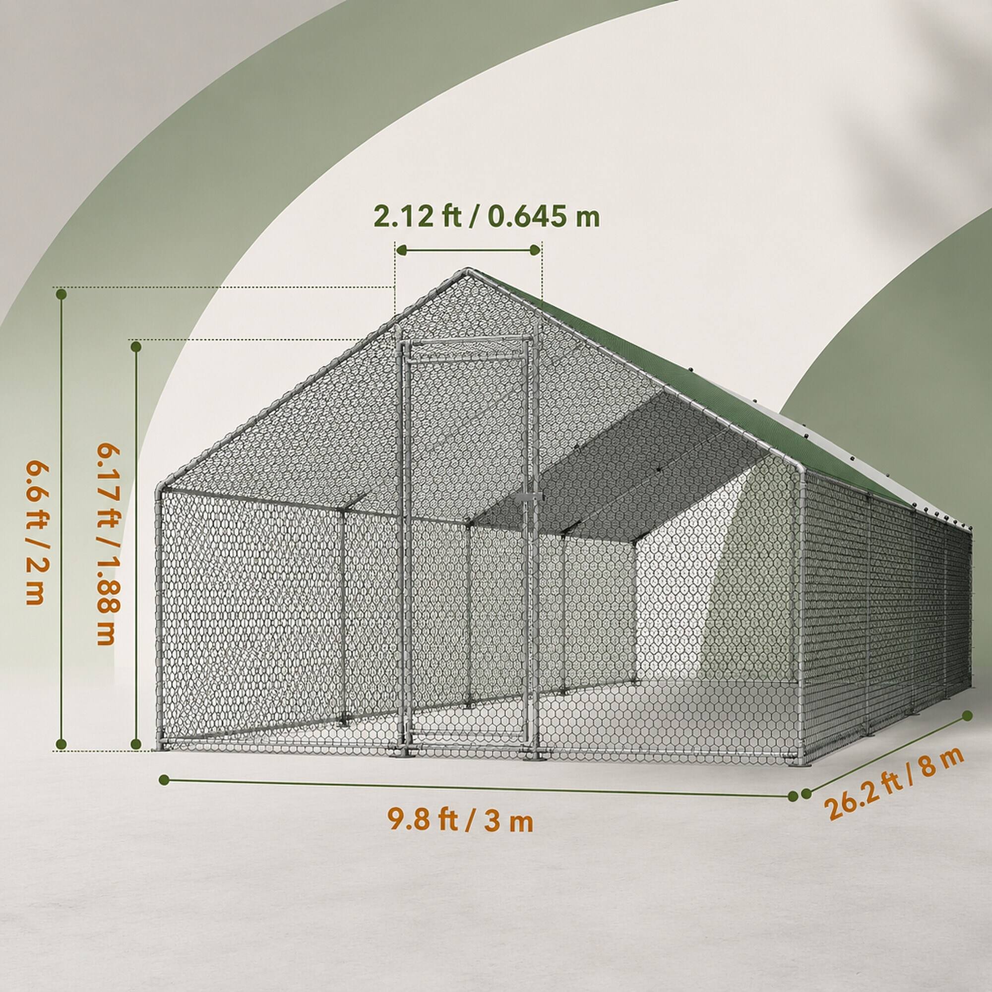 RYHNUYNE Large Metal Chicken Coop, 9.8 x 26.2 x 6.6 ft Walk in Run ...