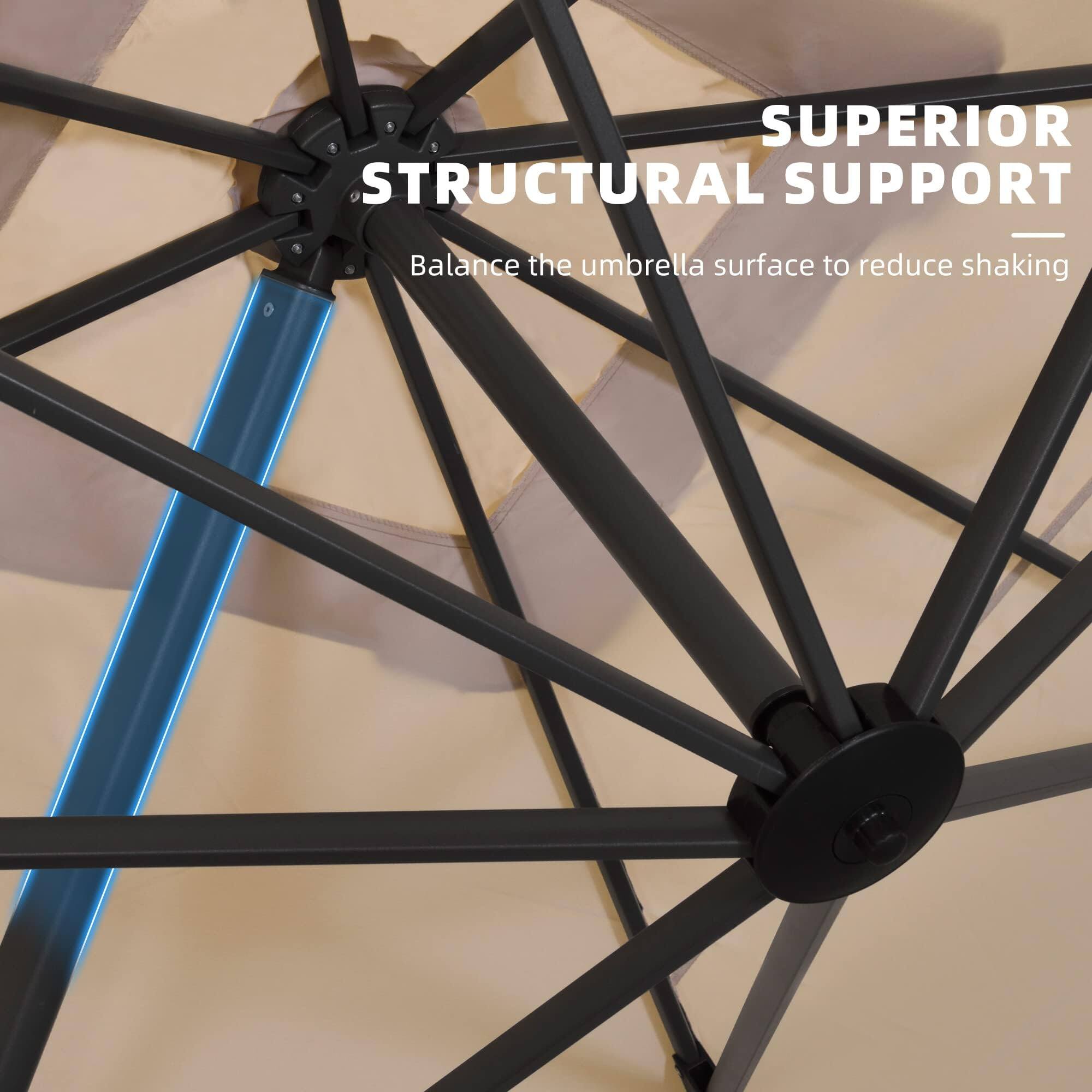 SUPERIOR STRUCTURAL SUPPORT  
Balance the umbrella surface to reduce shaking