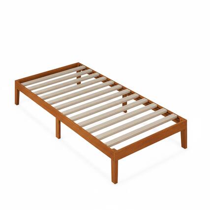 Front. AOITUN - Twin Solid Wood Platform Bed Frame, Low Profile 12 Inch, No Box Spring Needed, Minimalist Design for Dorm & Guest Room - brown.
