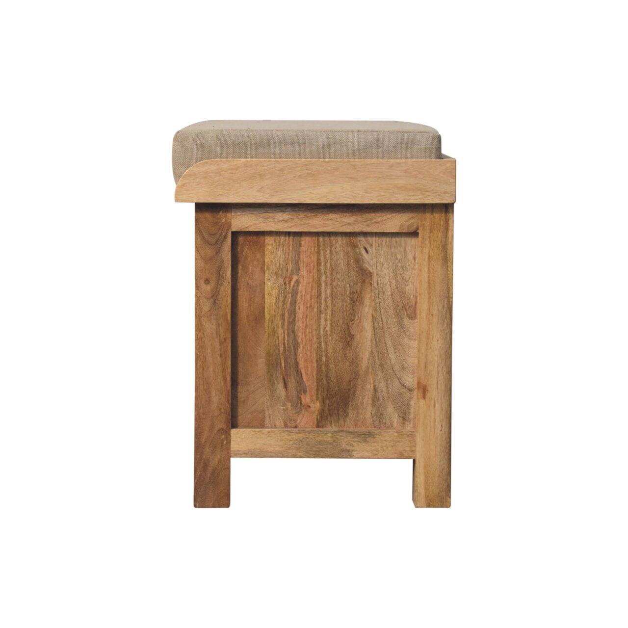 Alt View 5. Artisan Furniture - Artisan Furniture Solid Wood Rattan Basket Linen Bench, Upholstered, 2 Basket, Brown & Grey - Brown & Grey.