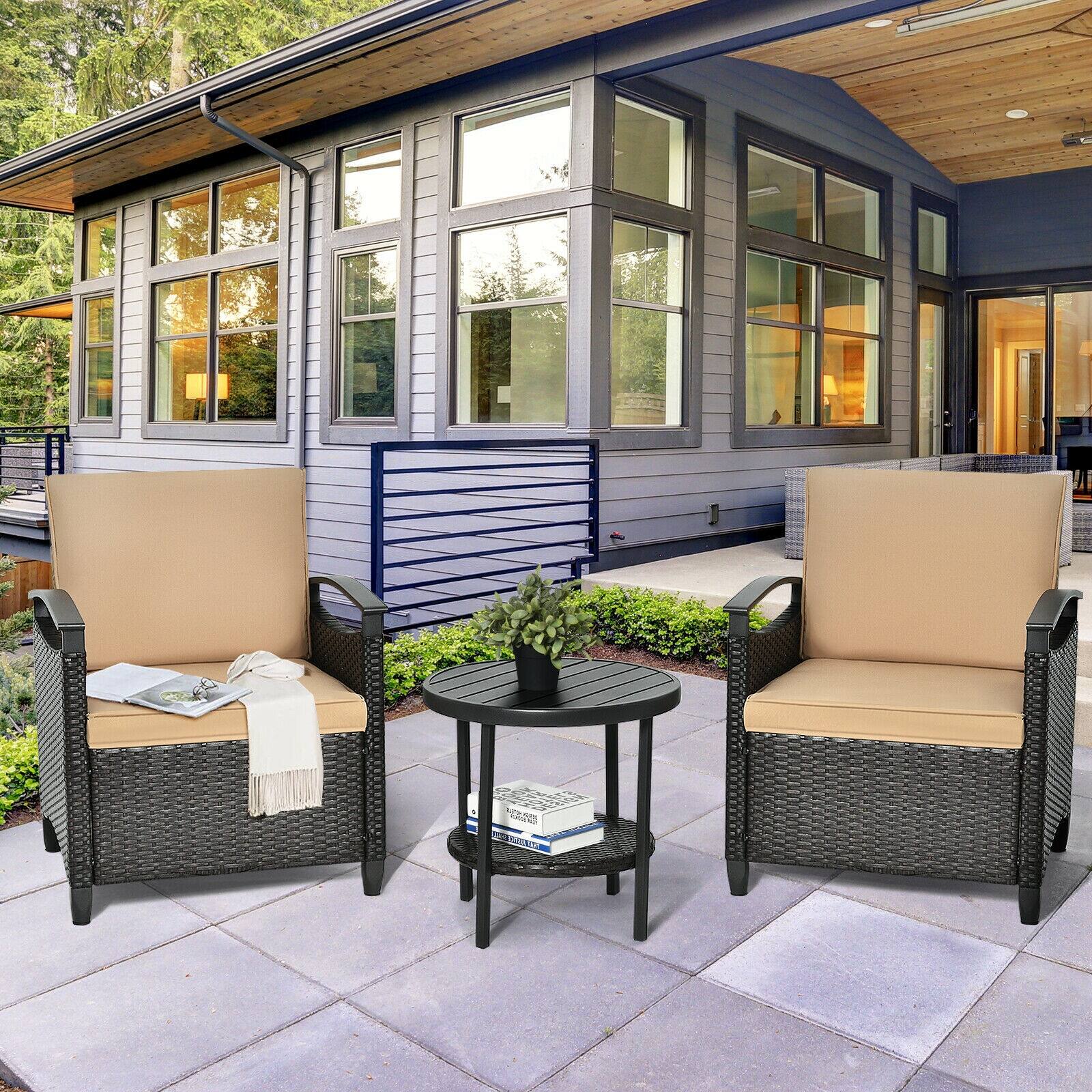 Angle. SlickBlue - 3-Piece Patio Rattan Furniture Set with Cushioned Sofa and Storage Table - Brown.
